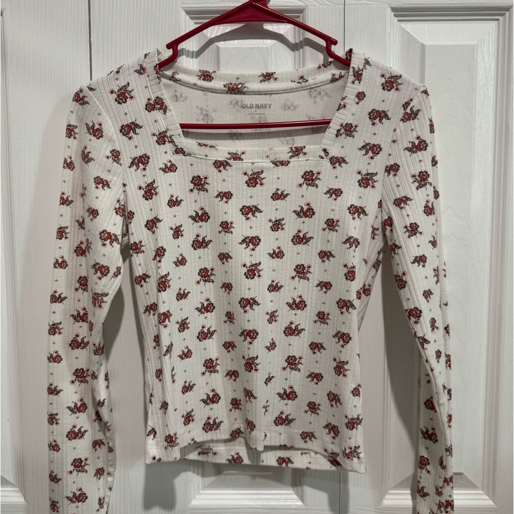 Old Navy, long sleeve, small, square neck, flower pattern.